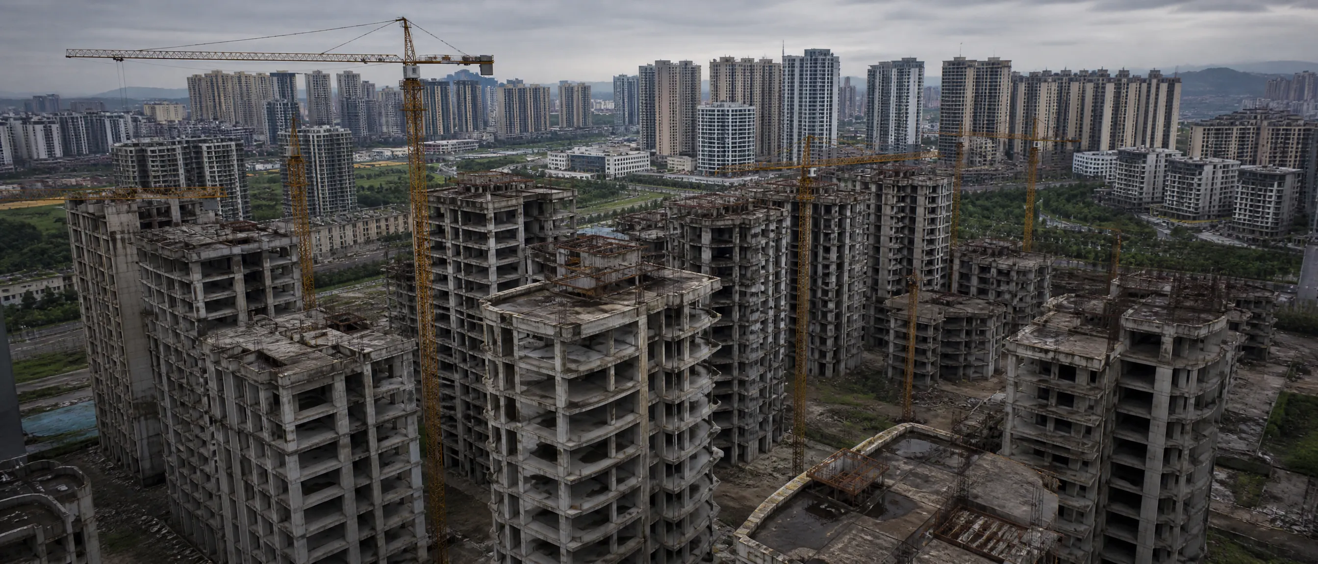 全国烂尾楼盘航拍实况，数十栋未完工建筑矗立在城市边缘