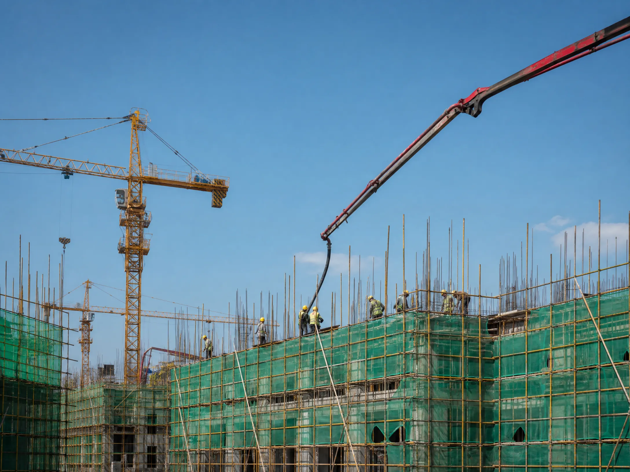 保交楼政策下复工的建筑工地，塔吊运转工人施工